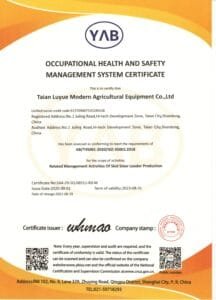 ISO45001 for skid steer loader factory